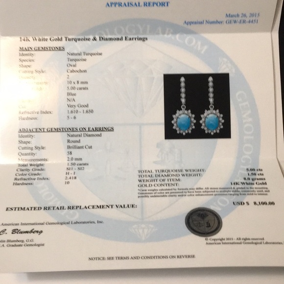 Turquoise & Diamond Earrings. - Picture 4 of 6